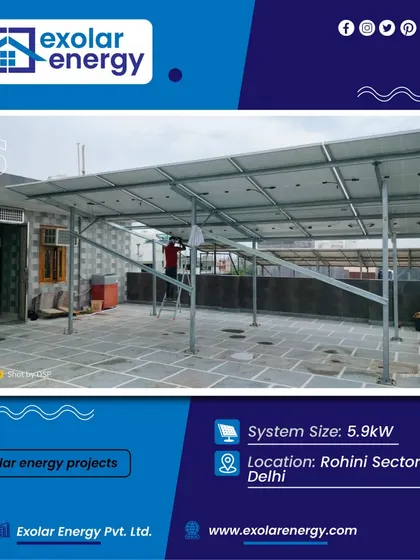 This 5.9 kW project in Rohini Sector 22 shows our team at work, finalizing the panel mounting. We manage every stage of the installation to guarantee quality and performance.