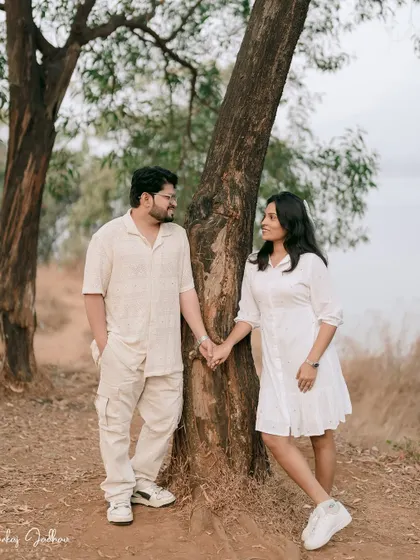 A quiet moment of togetherness for Nutan and Shubham during their pre-wedding shoot.