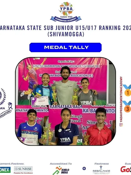 The overall medal tally from the Karnataka State Sub Junior Ranking in Shivamogga, where we won 1 Gold and 5 Bronze.