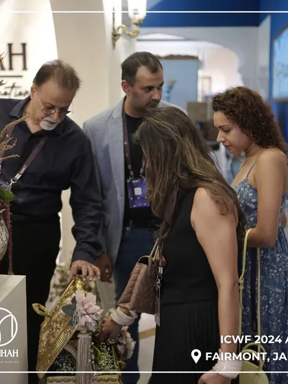 Visitors exploring my signature Rajwada Chests at the ICWF 2024 event. It's always a joy to see people connect with the heritage and grandeur of my designs.