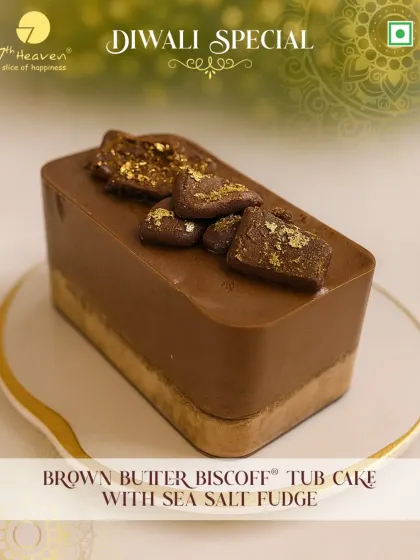 Indulge this Diwali with our Brown Butter Biscoff Tub Cake with Sea Salt Fudge. A tub full of sweetness with a touch of festive sparkle.