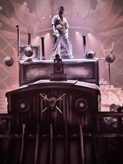 A stylized shot on the giant truck prop. I love the creativity that goes into building these sets for performances.