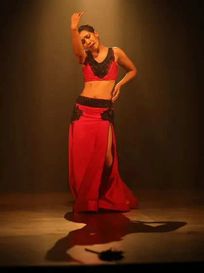 A moment of pure expression on stage. As the founder, I believe in conveying *bhava* and *rasa*, the feeling and essence of the story, in every performance.
