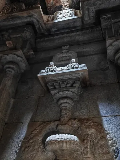 Our master printers recreated the stunning temple architecture of Hampi for the 'PAMPA' exhibition. Using historical sketches, they block printed these designs onto handwoven cotton-silk panels, a special project as one of our printers is from the Hampi region.