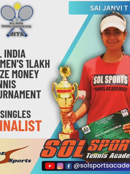 We are thrilled to congratulate Sai Janvi for her outstanding performance as a finalist in the All India Women's 1 Lakh Prize Money Tennis Tournament.