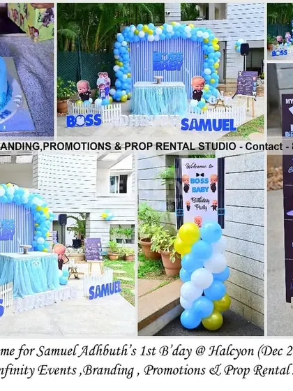 Who's the boss? This Boss Baby theme for a first birthday at Halcyon was a fun and stylish affair. The outdoor setup included a blue backdrop with a balloon arch, themed props, and a detailed milestone board highlighting the little boss's journey.