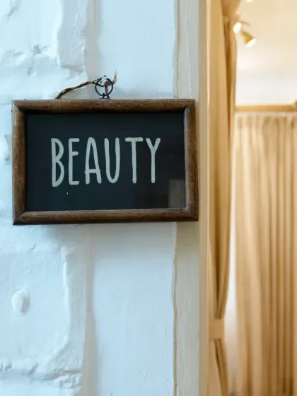 A simple sign that points the way to your transformation. The beauty room is where the magic of self-care and pampering happens.