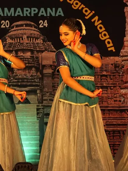 My students performing a group piece I choreographed for the 'Samarpana 2024' event. The choreography focuses on coordinated movements and expressive storytelling as a cohesive unit.