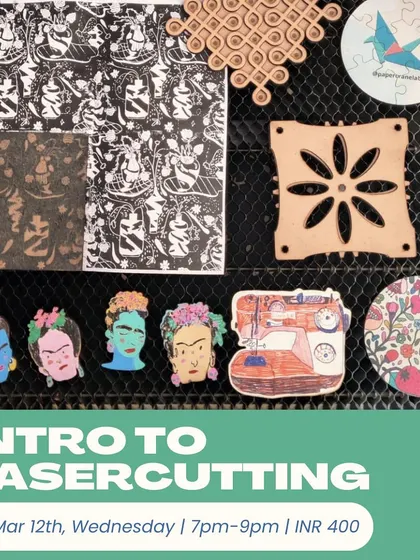Our Intro to Lasercutting workshop poster, showcasing a variety of projects you can make.