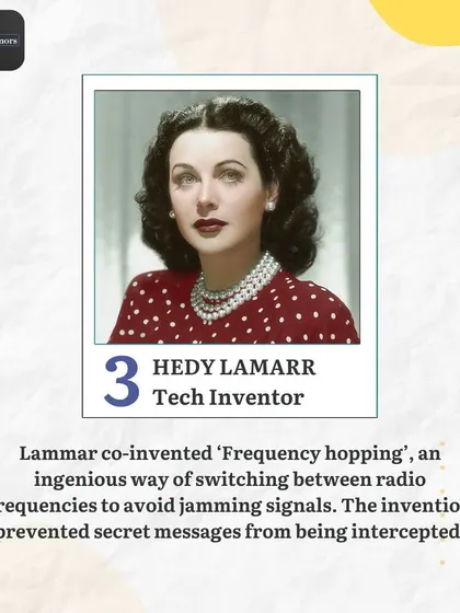 A tribute to Hedy Lamarr, a tech inventor who co-invented 'Frequency Hopping'. This ingenious technology prevented secret messages from being intercepted during WWII.
