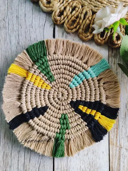This eco-friendly macrame coaster is perfect for your home. It's 7 inches and can be customized in any color and size.