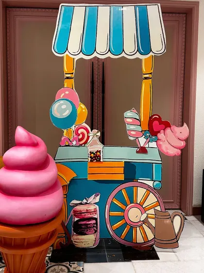 We love bringing whimsical themes to life, like this Candyland baby shower. With oversized ice cream cones, candy cart cutouts, and a pastel balloon palette, we transformed the space into a sweet wonderland to celebrate the new arrival.