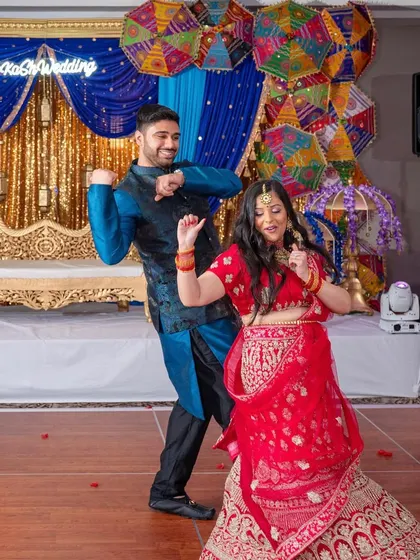 A joyful sangeet dance for a couple of childhood sweethearts, their history evident in their comfortable chemistry.