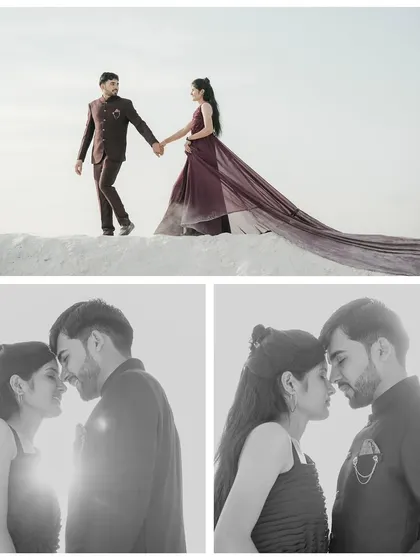 This set at Ramesh Film City provides a unique white, sand-like landscape. It's perfect for creating dramatic, high-contrast shots, especially with the couple in dark, elegant attire.