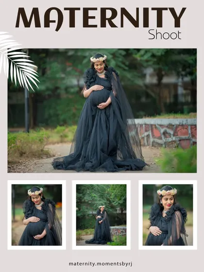 This elegant black gown with a sheer cape offers a modern and dramatic option. It creates a powerful silhouette and is perfect for moms-to-be who want a high-fashion look.