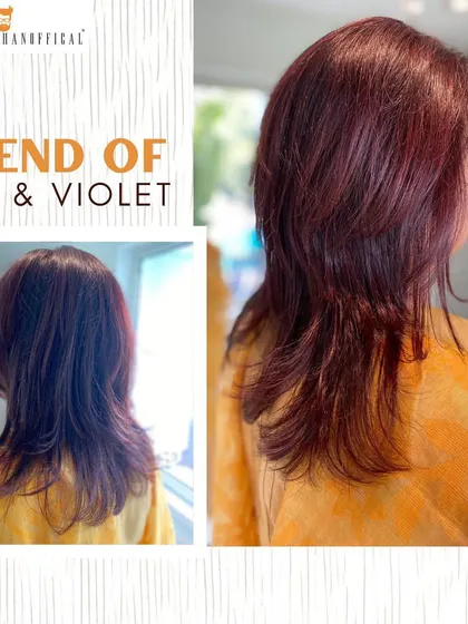 This look features a vibrant blend of red and violet tones. It's an intense, high-commitment color for those who are ready to rock a truly unique style.