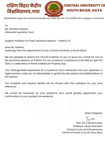 The formal invitation to chair a technical session at the AVINYA 2.0 conference.