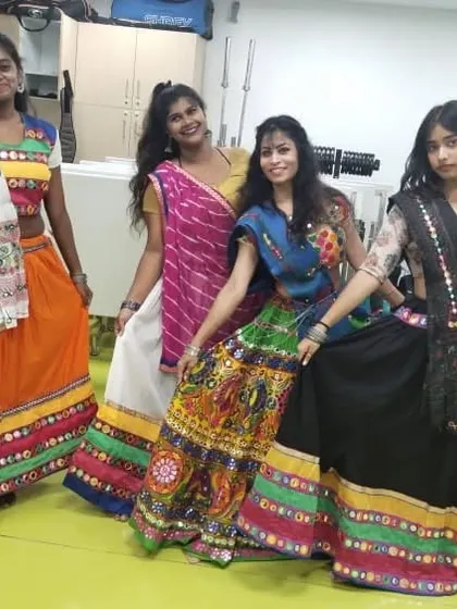 My students and I, all dressed up and ready for our Garba performance.
