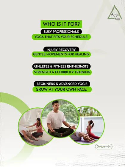 Who is personal training for? It's for busy professionals, those in injury recovery, athletes, and yogis of all levels who want to grow at their own pace.