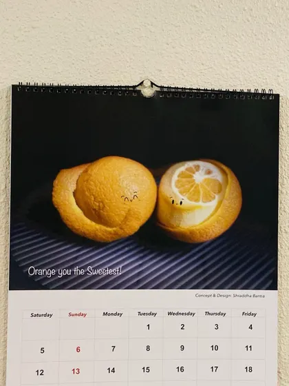 "Orange you the sweetest!" was the pun for this page of the 2022 wall calendar.
