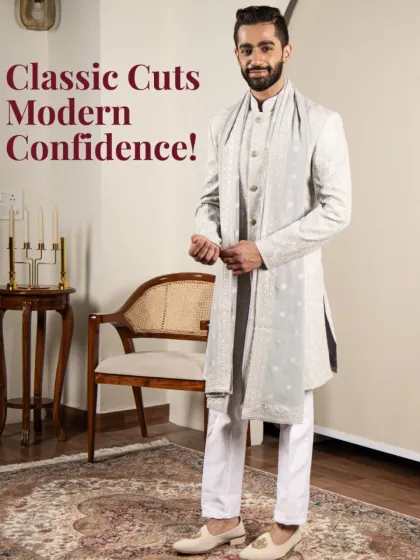 We believe in classic cuts that inspire modern confidence. This Indo-Western ensemble showcases our mastery in creating outfits that are rooted in tradition but designed for today's style.