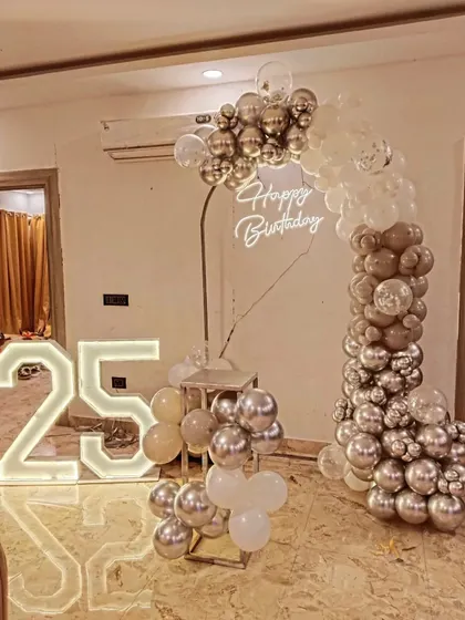 Another angle of the stylish 25th birthday setup, showing how the elements come together to create a beautiful photo corner.