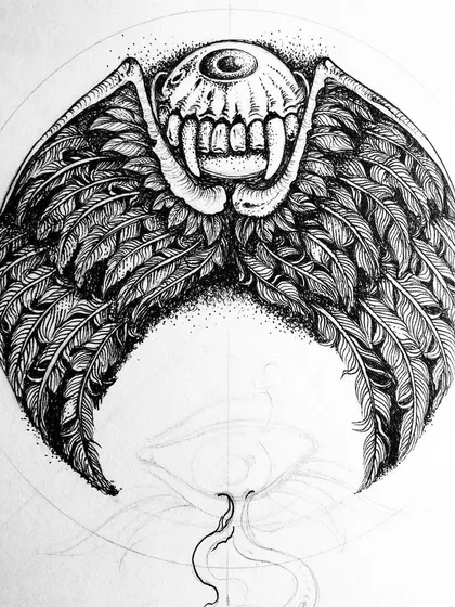 A progress shot of the winged eye creature.