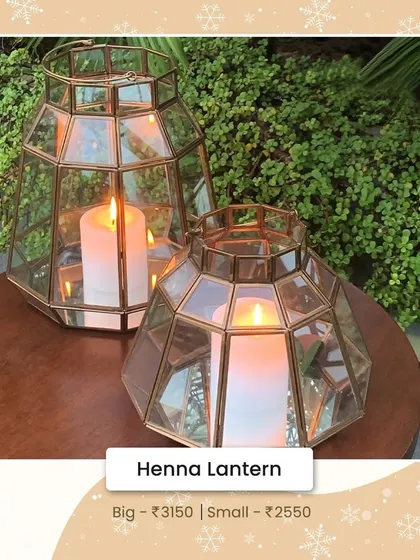 The Henna Lantern has a unique, gem-like shape that adds a touch of glamour. It works beautifully as a centerpiece or an accent on a side table.