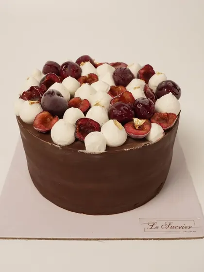 Introducing my take on the classic Black Forest Cake. It features moist chocolate sponge, a homemade fresh cherry compote, and light mascarpone mousse.