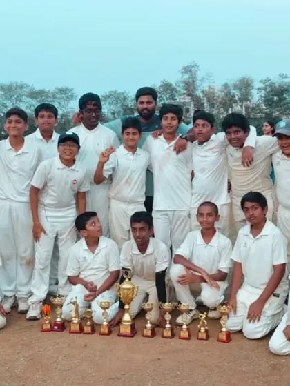The spoils of a successful tour. Our team poses with a haul of trophies after a series of dominant performances during our cricket tour in Hyderabad, gaining experience in different conditions.