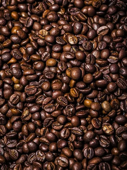 A wider shot of a bed of coffee beans. This type of image makes a great background or texture for branding materials.