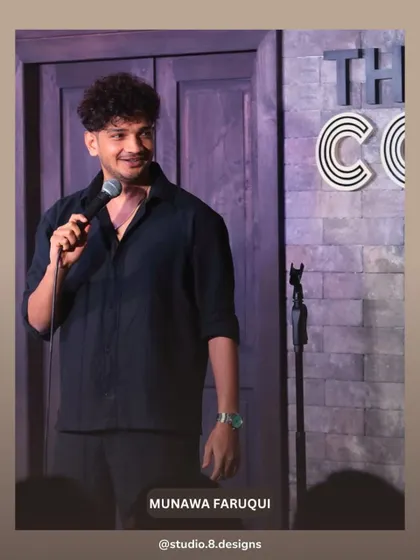 Munawar Faruqui performing at The Comedy Theatre. We designed the stage with simple, strong elements to create a versatile platform for comedians.