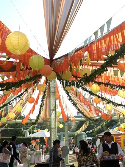 For a "Lion King" themed birthday, we created a jungle canopy with orange and yellow drapes, paper lanterns, and leafy garlands. The atmosphere was wild, adventurous, and perfect for a 4th birthday party.