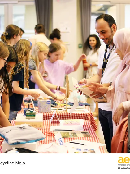 Sixth graders hosted an Upcycling Mela to showcase their learning about the circular economy. Students designed and created upcycled products in our makerspace, demonstrating how to reduce waste and give new life to old materials.