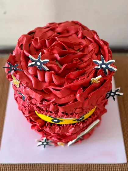 Another angle of the action-packed Ninjago cake.