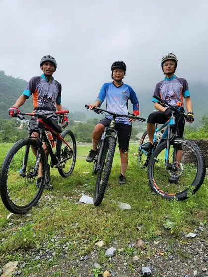 Our core team of riders, Rakesh, Anisha, and Kevi, ready to take on a 1700km self-supported Ladakh expedition. These are the pros who will guide you on your own adventure.