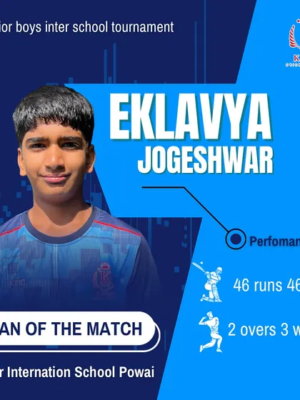 Congratulations to our star Eklavya Jogeshwar for his Man of the Match performance in the MI Junior inter-school tournament.