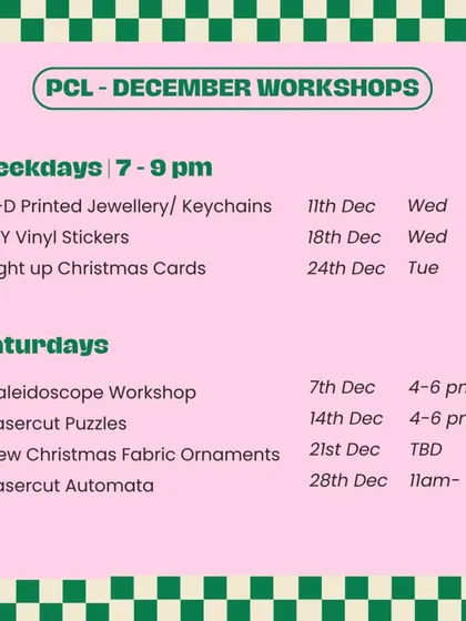Our list of events for December, packed with holiday themed workshops like light up Christmas cards and sewing ornaments.