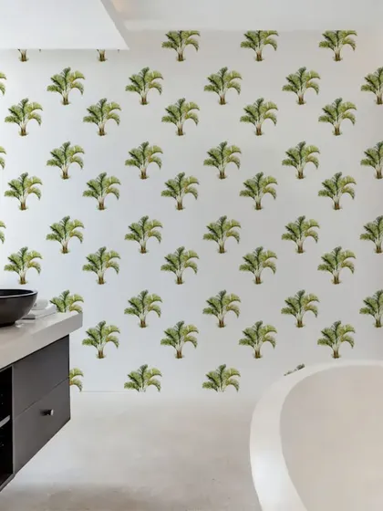 This bathroom is given a clean and tropical feel with our Palm Tree wall stickers. The pattern is a great way to add a touch of style to a simple space.