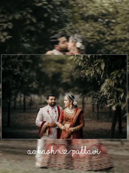 An artistic wedding portrait using creative blur and framing to create a dreamy and romantic image of the couple.