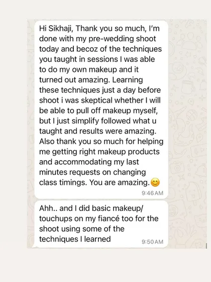 This student was able to do her own makeup for her pre-wedding shoot just a day after learning from me. She even did a basic touch-up on her fiancé.