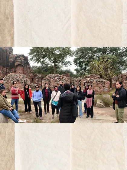 A moment of discussion amidst the ruins of the palace area in Tughlaqabad. My walks are based on deep research, connecting the physical evidence with historical accounts to reconstruct the past.