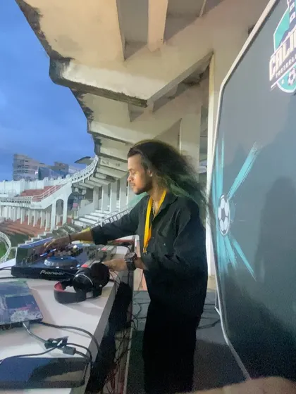 Performing at the Calicut FC stadium for the Kerala Super League. It's a unique challenge to create a party atmosphere in a sports stadium.