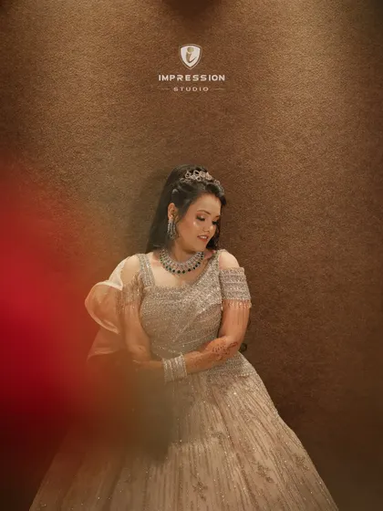 In the golden light of evening, she radiates beauty and grace. A beautiful portrait of the bride on her engagement day.