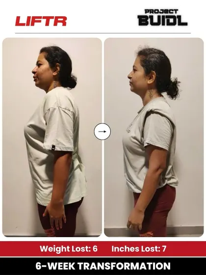 Bushra turned things around in six weeks, losing 6 kg and 7 inches. Her side profile shows the results of her commitment to better habits.