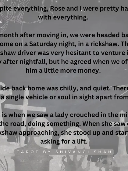 A story of a couple living in Aarey Colony who are chased by a woman with inhuman speed and black eyes, believed to be a witch.