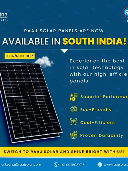 We are excited to announce that our high-efficiency solar panels are now available in South India. Experience superior, eco-friendly, and cost-efficient performance with our proven technology.