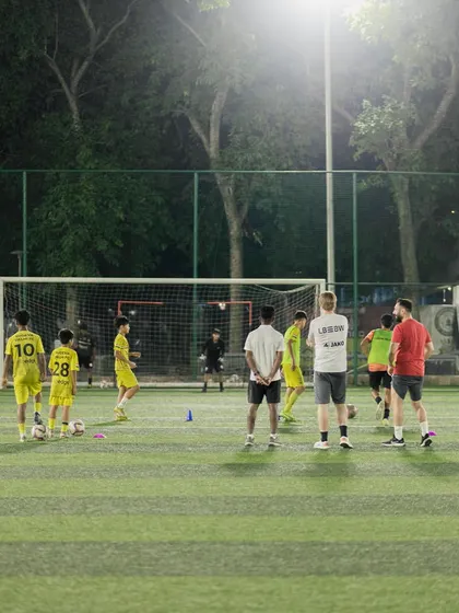 A shooting drill in progress during the night session of the VfB Stuttgart camp. We utilize our floodlit facilities to maximize training time and opportunity for our players.