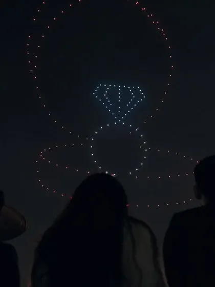 A diamond ring shimmering in the night sky. This is how you make a proposal or engagement party truly epic. We create iconic symbols of your commitment that your guests will never forget.