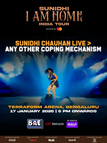 A meme-style graphic stating "Sunidhi Chauhan Live > Any other coping mechanism" for the Bengaluru show. We use relatable, shareable content to build buzz.